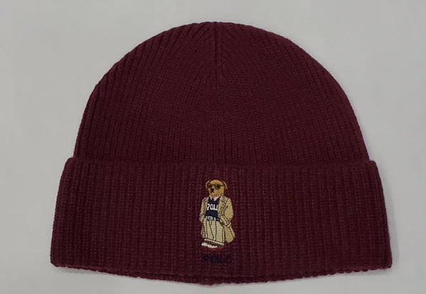 Nwt Polo Ralph Lauren Burgundy Grandpa Teddy Bear Skully - Unique Style