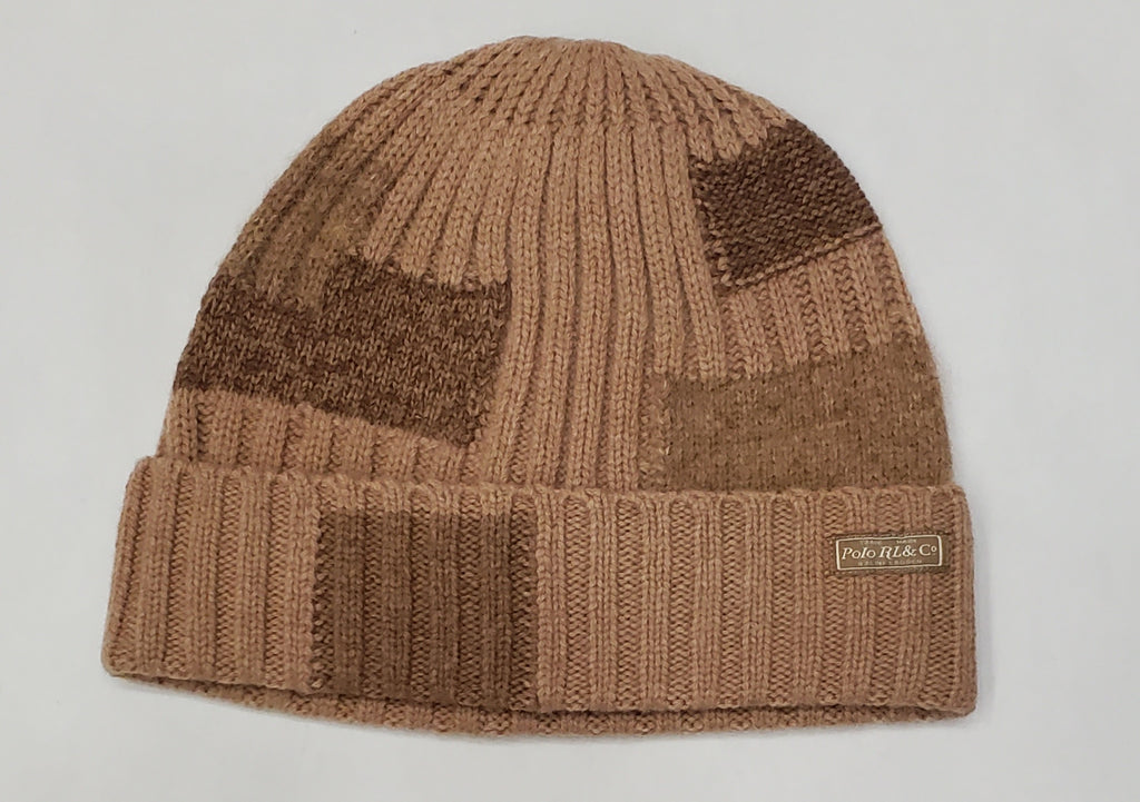 Nwt Polo Ralph Lauren Tan Patchwork Wool Beanie
