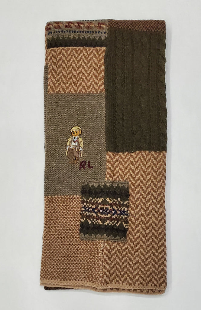 Nwt Polo Ralph Lauren Patchwork Polo Bear Wool Blend Scarf