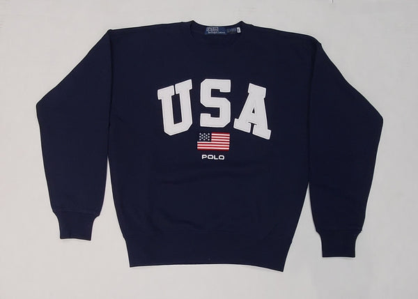 Nwt Polo Ralph Lauren Navy USA American Flag Vintage Fit Crewneck Sweatshirt
