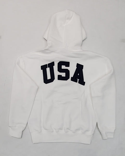 NWT Polo Ralph Lauren White USA American Flag Patch Hoodie