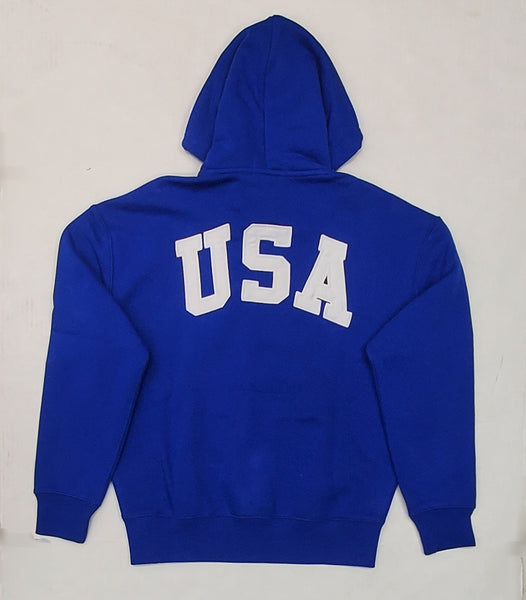 NWT Polo Ralph Lauren Royal Blue USA American Flag Patch Hoodie