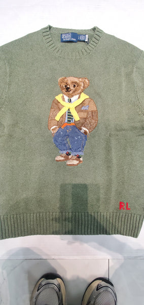 Nwt Polo Ralph Lauren Olive Teddy Bear Cotton Sweater