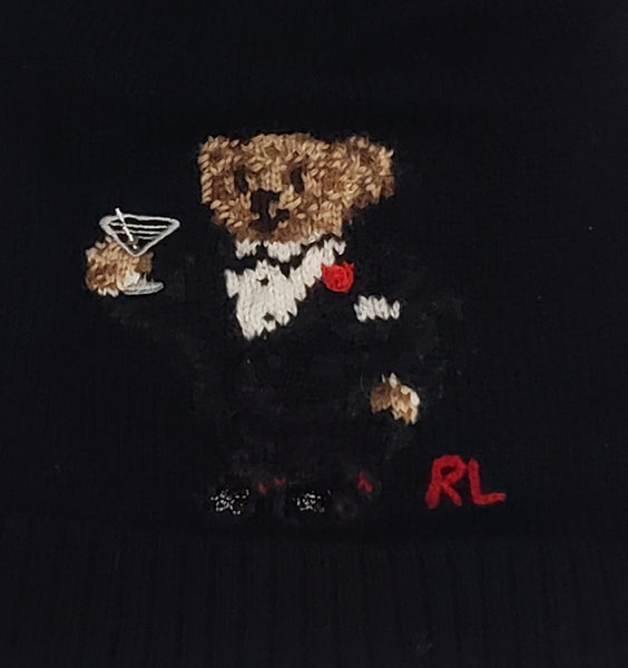 Nwt Polo Ralph Lauren Black Wool Martini Bear Skully - Unique Style