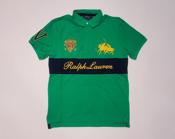 Nwt Polo Ralph Lauren Green/Navy Crest Custom Fit Polo - Unique Style
