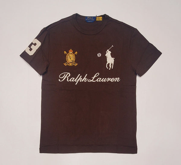 Nwt Polo Ralph Lauren Brown Embroidered Big Pony #3 Spellout Crest Classic Fit Tee