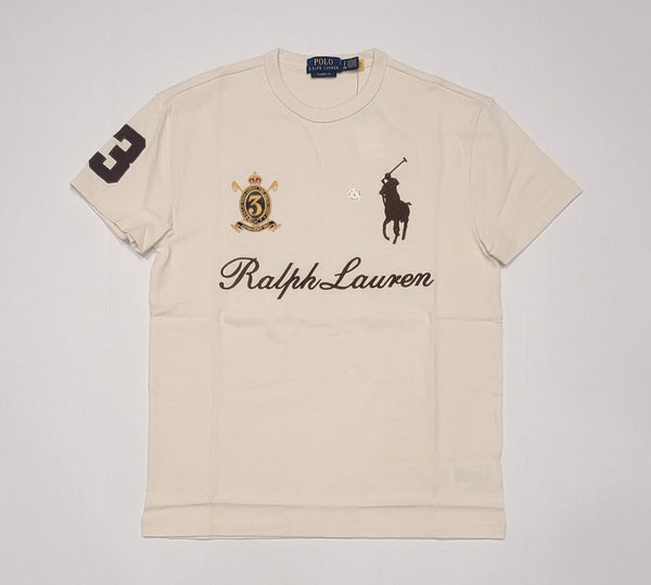 Nwt Polo Ralph Lauren Beige Embroidered Big Pony #3 Spellout Crest Classic Fit Tee