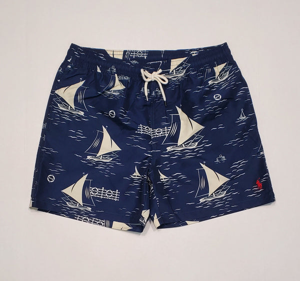 Nwt Polo Ralph Lauren Navy Sailboat Print Swim Trunks