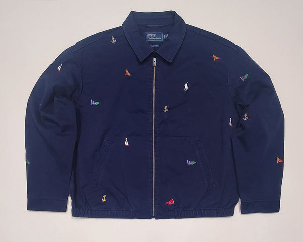 Nwt Polo Ralph Lauren Nautical Allover Embroidered Big Oversize Zip Up Jacket