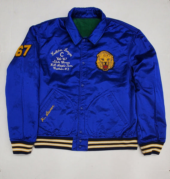 Nwt Polo Ralph Lauren Reversible Green Bronx Lions /Royal Blue Tiger Satin Jacket - Unique Style