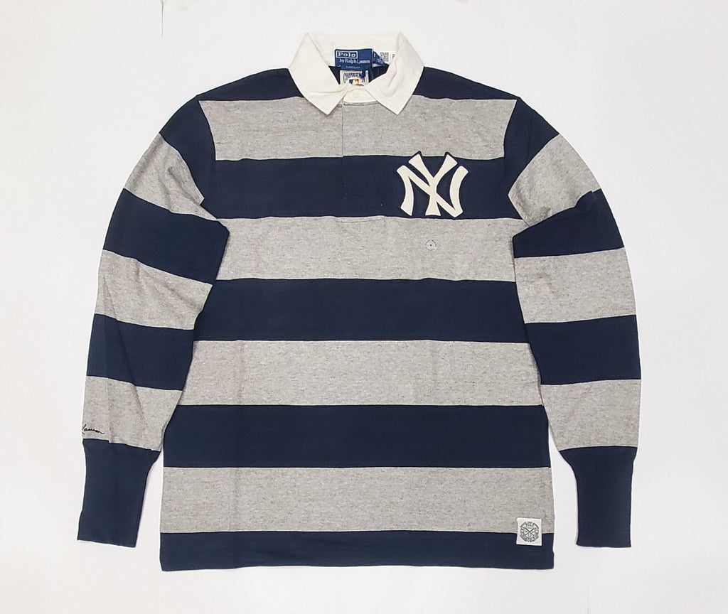 Nwt Polo Ralph Navy/Grey Yankees #1903 NY Striped Classic Fit Long Sleeve Rugby