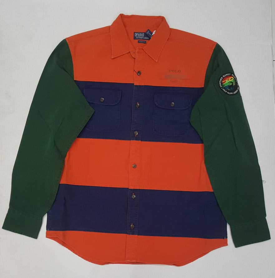 Nwt Polo Country Ralph Lauren Orange/Navy Sportsman Classic Fit L/S BD