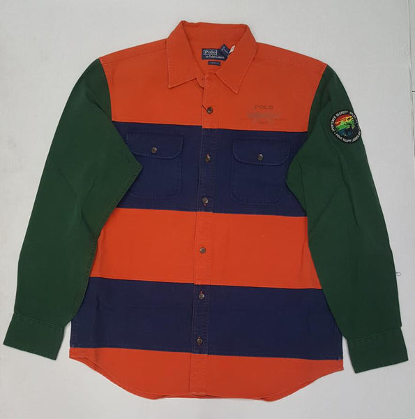 Nwt Polo Country Ralph Lauren Orange/Navy Sportsman Classic Fit L/S BD - Unique Style