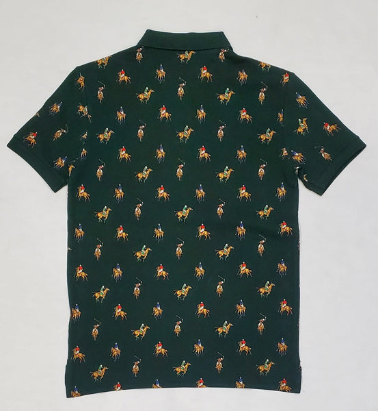 Nwt Polo Ralph Lauren Green Allover Horse Print Custom Slim Fit Polo - Unique Style