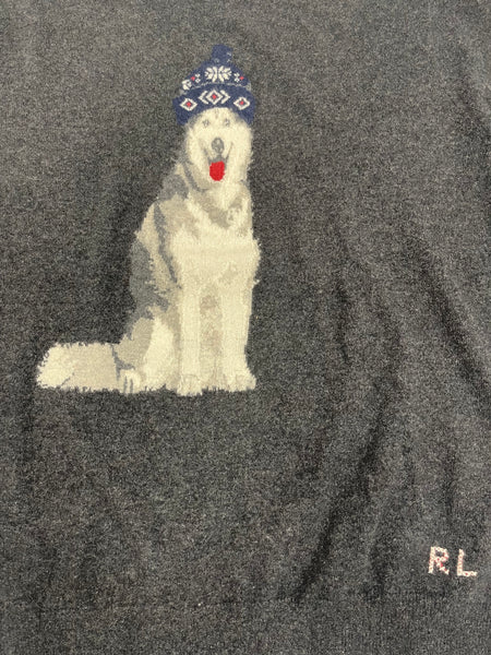 Nwt Polo Ralph Lauren Grey Dog-Intarsia Cashmere Sweater