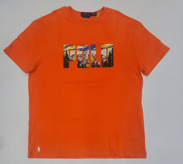 Nwt Polo Ralph Lauren Orange Embroidered Mountain Spellout Patch Classic Fit Tee - Unique Style