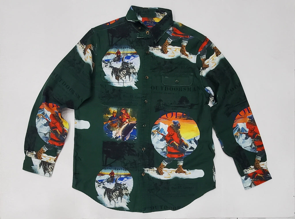 Nwt Polo Ralph Lauren Green Outdoorsman Allover Print Classic Fit Button Up