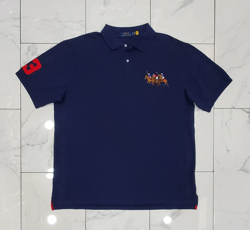 Nwt Polo Big & Tall Triple Pony Navy # 3 Embroidered Polo