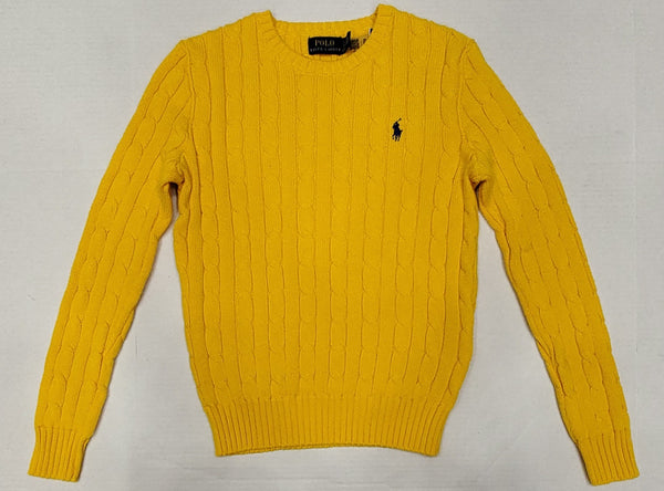 Nwt Polo Ralph Lauren Women's Yellow Cable Knit Small Pony Cotton Sweater - Unique Style