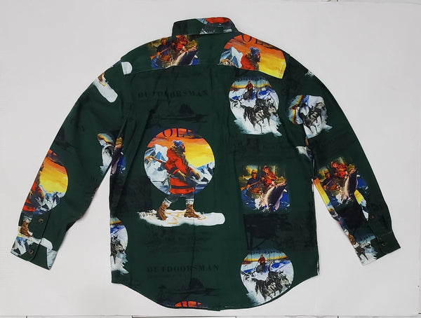 Nwt Polo Ralph Lauren Green Outdoorsman Allover Print Classic Fit Button Up - Unique Style