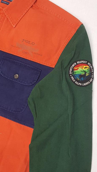 Nwt Polo Country Ralph Lauren Orange/Navy Sportsman Classic Fit L/S BD - Unique Style