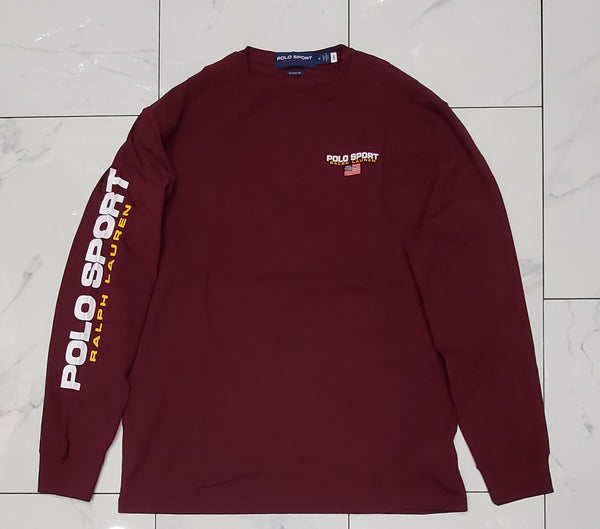 Nwt Polo Ralph Lauren Burgundy Polo Sport Spellout Long Sleeve Tee - Unique Style