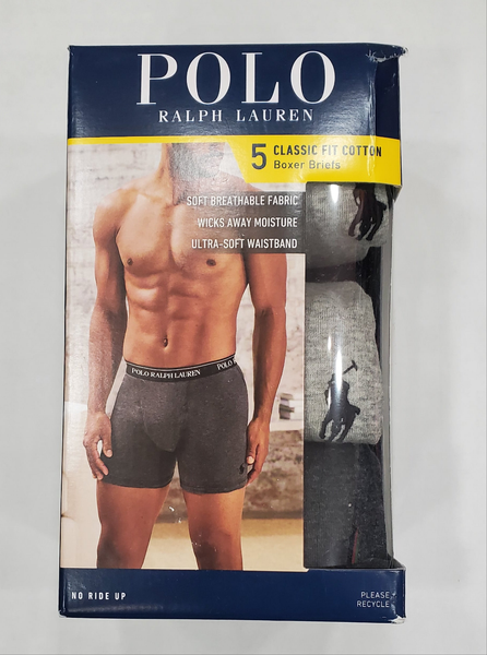 Polo Ralph Lauren Classic Fit 5 Pack Boxer Briefs (Grey/Grey/Dark Grey/Black) - Unique Style