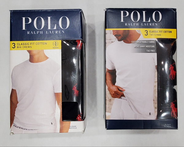 Polo Ralph Lauren Big & Tall Classic Fit 3 Pack Crewneck Tee (Black) - Unique Style