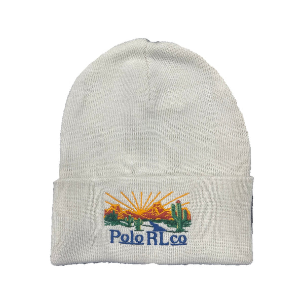 Cream Polo Ralph Lauren southwestern desert patch skully hat with embroidered patch and structured design.