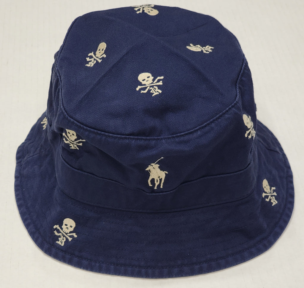Nwt Polo Ralph Lauren Allover Navy Embroidered Skull Bucket Hat