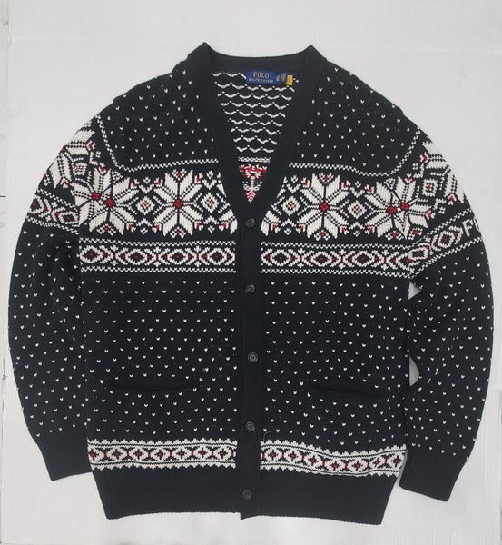 Nwt Polo Big & Tall Black Cotton/Cashmere Snow Flake Cardigan - Unique Style
