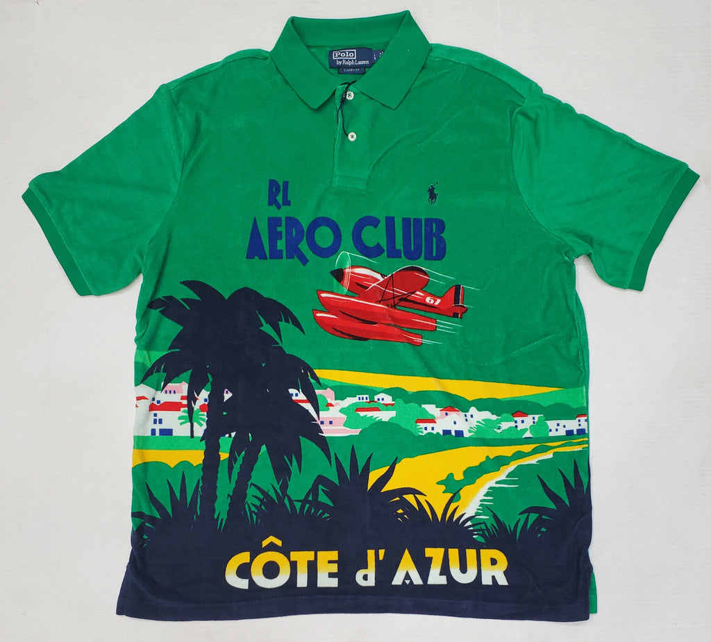 Nwt Polo Ralph Green Aero Club Cote D Azur Terry Classic Fit Polo