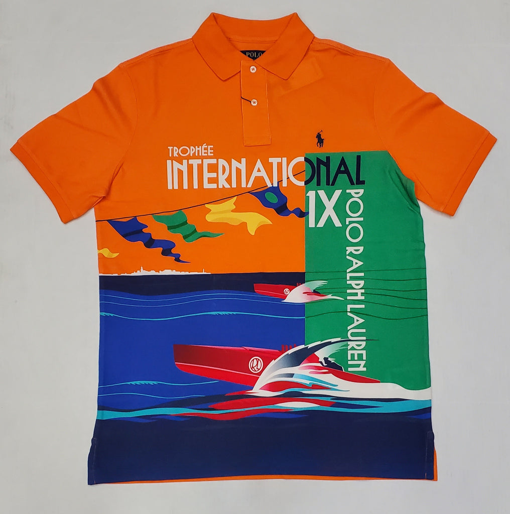 Nwt Polo Ralph Orange Trophe International Classic Fit Polo