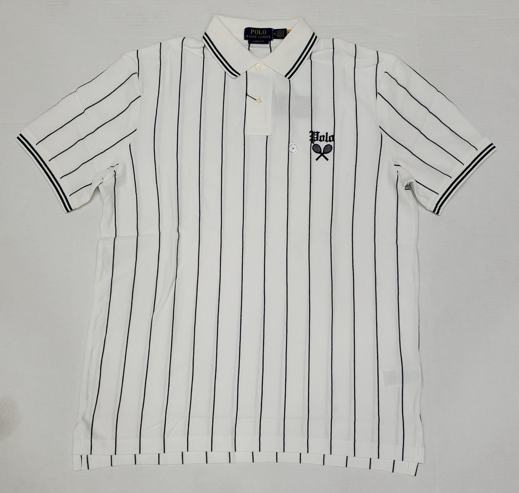 Nwt Polo Ralph Lauren White/Navy Pinstripe Tennis Classic Fit Polo