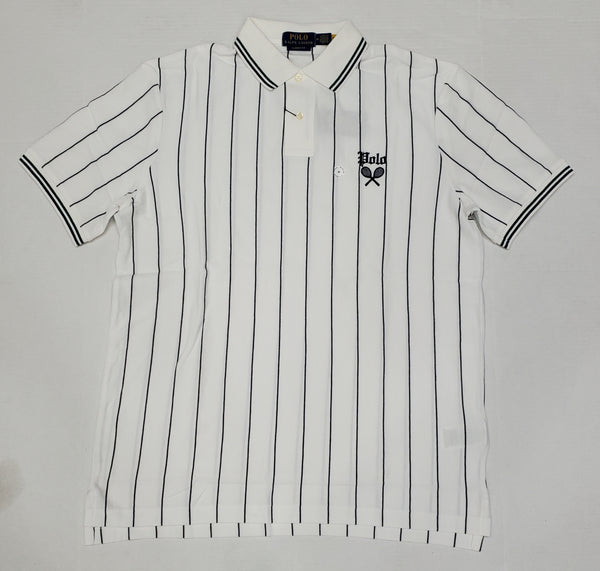 Nwt Polo Ralph Lauren White/Navy Pinstripe Tennis Classic Fit Polo - Unique Style