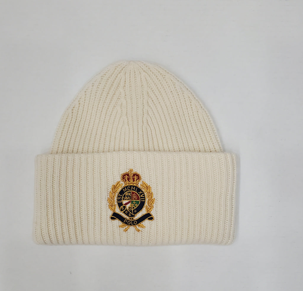 Nwt Polo Ralph Lauren Cream Crest Wool Embroidered Beanie