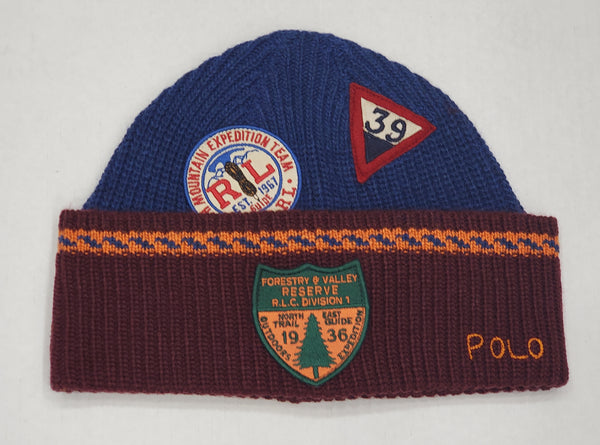Nwt Polo Ralph Lauren Royal/Burgundy Expedition Mountain #39 Patches Skully - Unique Style