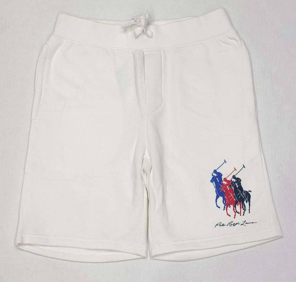 Nwt Polo Ralph Lauren White Triple Pony 8.5 Fleece Shorts