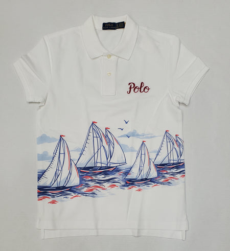 Nwt Polo Ralph Lauren White Allover Sailboat Print Perfprmance Polo