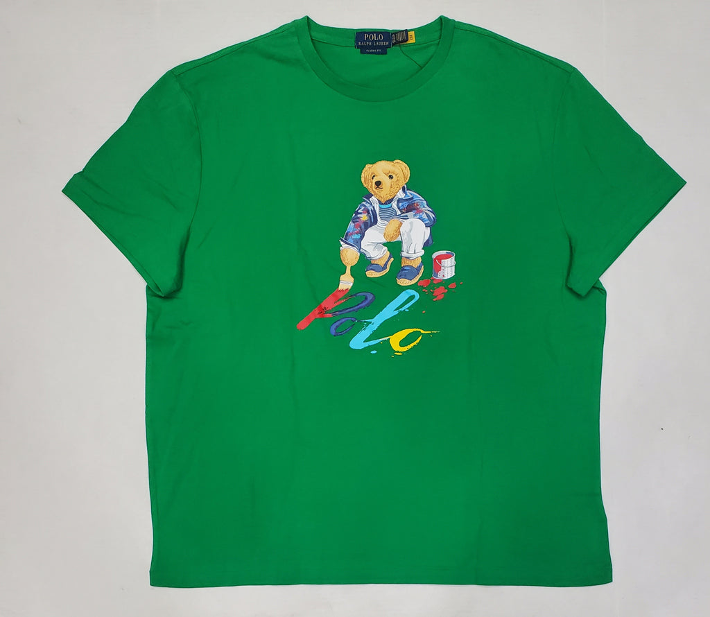 Nwt Polo Ralph Lauren Green Paint Teddy Bear Classic Fit Tee u