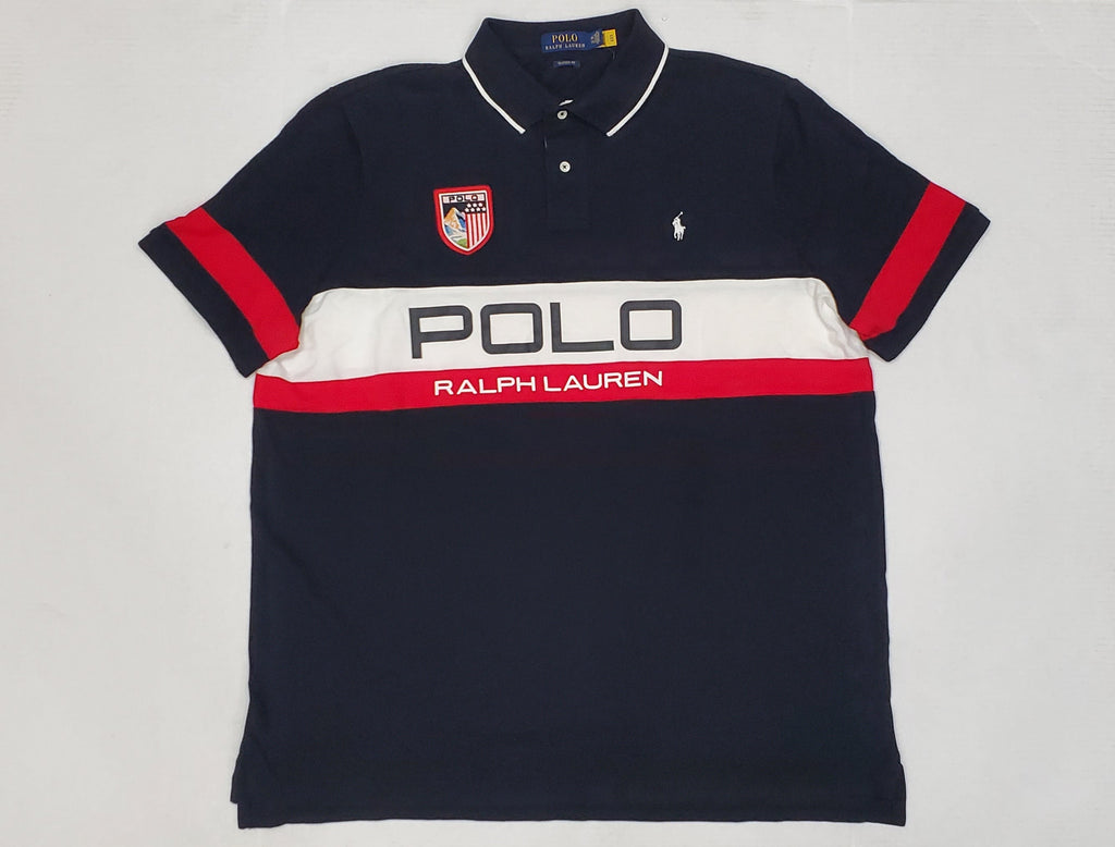 Nwt Polo Ralph Lauren Black/White/Red USA Alpine Patch Classic Fit Polo