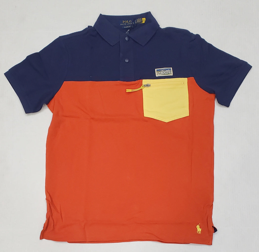 Nwt Polo Ralph Lauren Navy/Orange Pocket Utility Classic Fit Polo