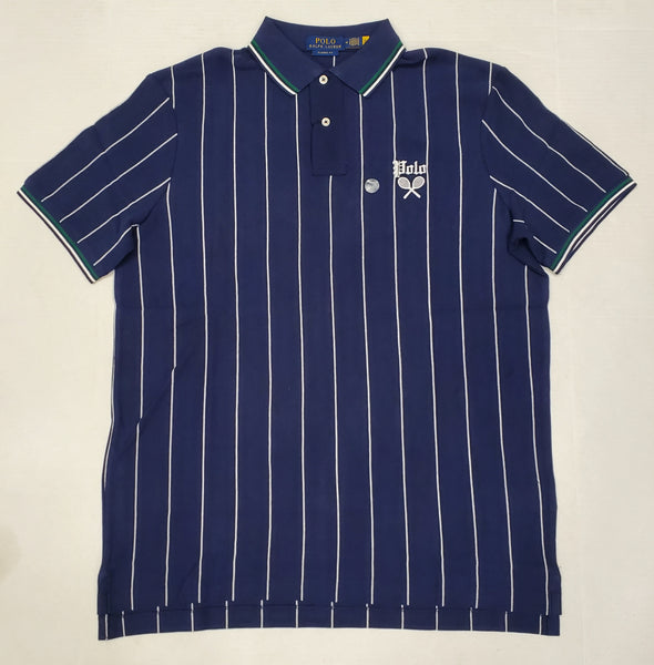 Nwt Polo Ralph Lauren Navy/White Pinstripe Tennis Classic Fit Polo - Unique Style