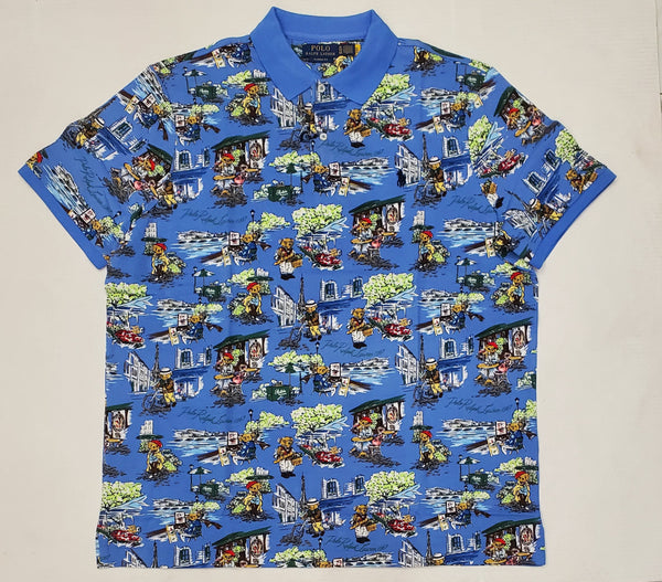Nwt Polo Ralph Blue Allover Teddy Bear Print Classic Fit Polo - Unique Style