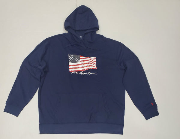Nwt Polo Big & Tall Navy American Flag Print Hoodie - Unique Style