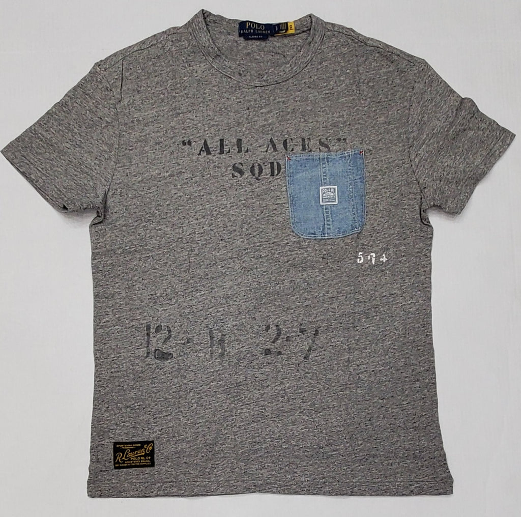 Nwt Polo Ralph Lauren Grey Pocket Garment RL Classic Fit Tee