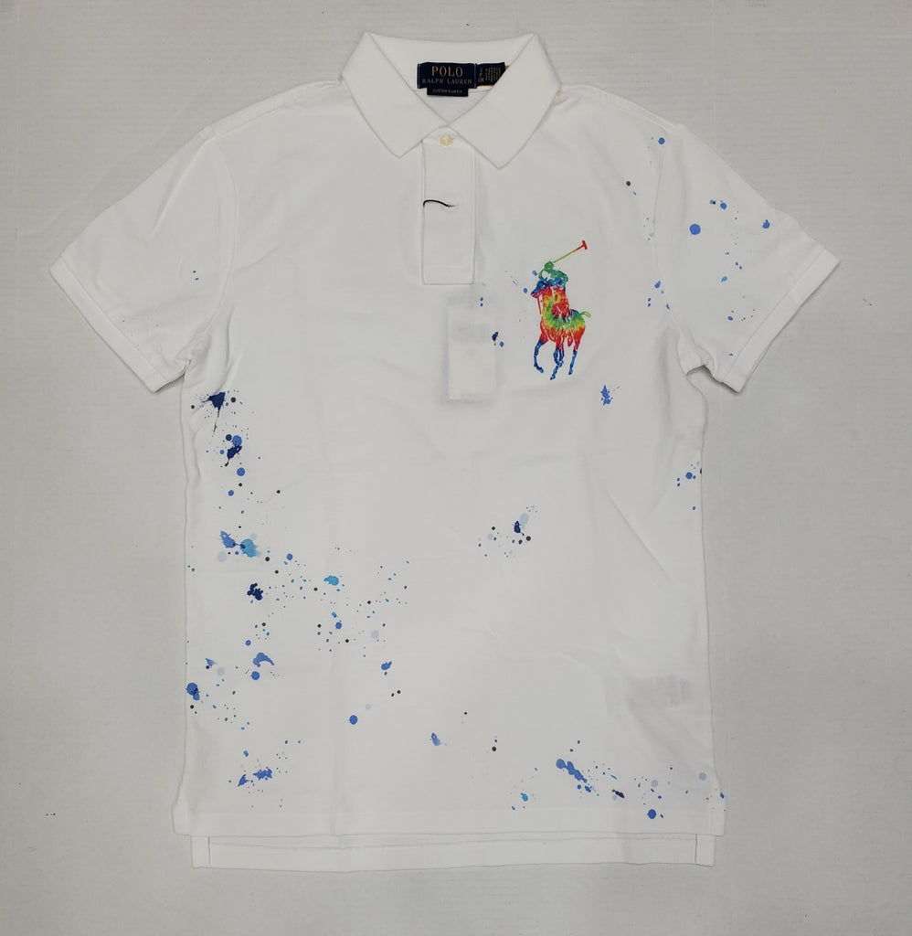 Nwt Polo Ralph White Big Pony Splatter Paint Custom Fit Polo
