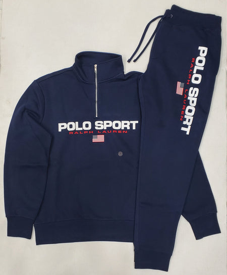 Polo Ralph Lauren Big & Tall Black Double Knit Script Patch Logo Hoodie With Black Double Knit Joggers