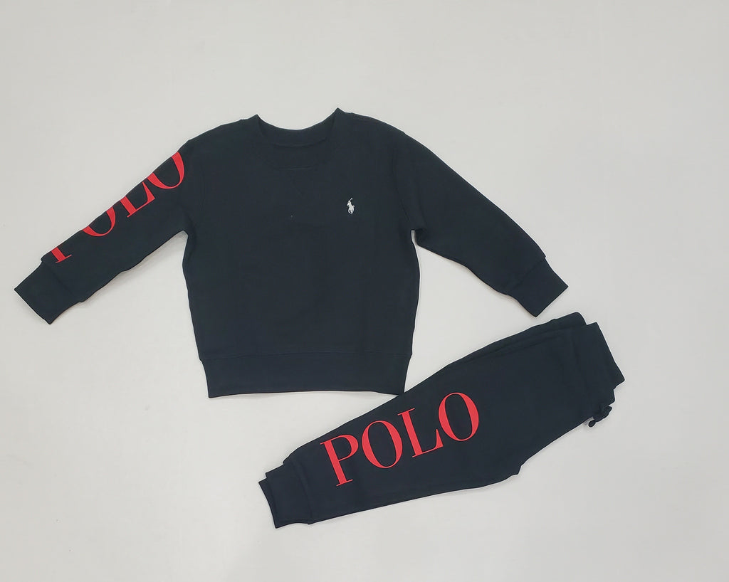 Nwt Kids Boys  Polo Ralph Lauren Black/Red Spellout Sweatsuit (2T-7T)