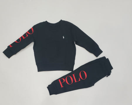 Nwt Polo Ralph Lauren Black  Color Spellout Sweatshirt with Matching Joggers